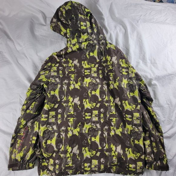 Quiksilver Mens Medium Green Winter Ski Jacket Multi Face All Over Print Vented - Picture 2 of 14